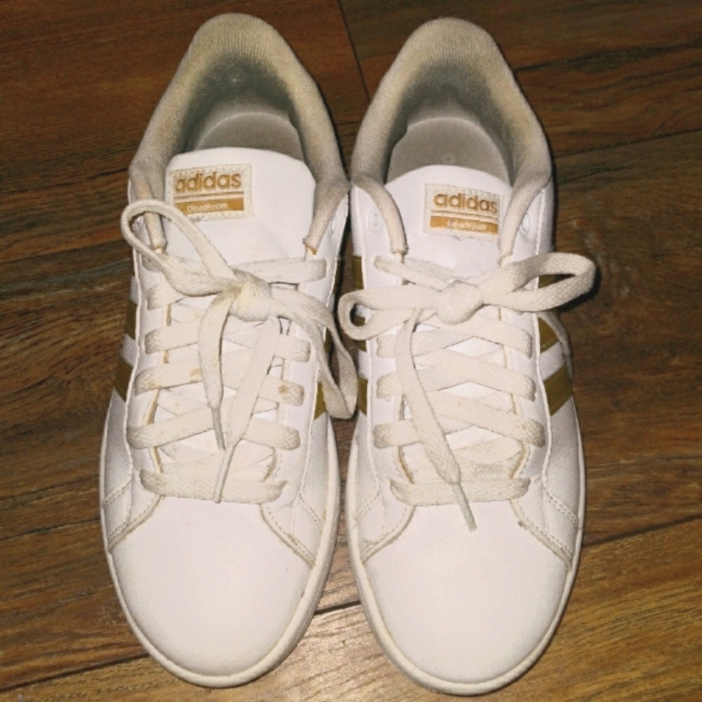 White and Gold Addidas Sneakers